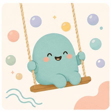 Kawaii sensory integration character on a gentle swing